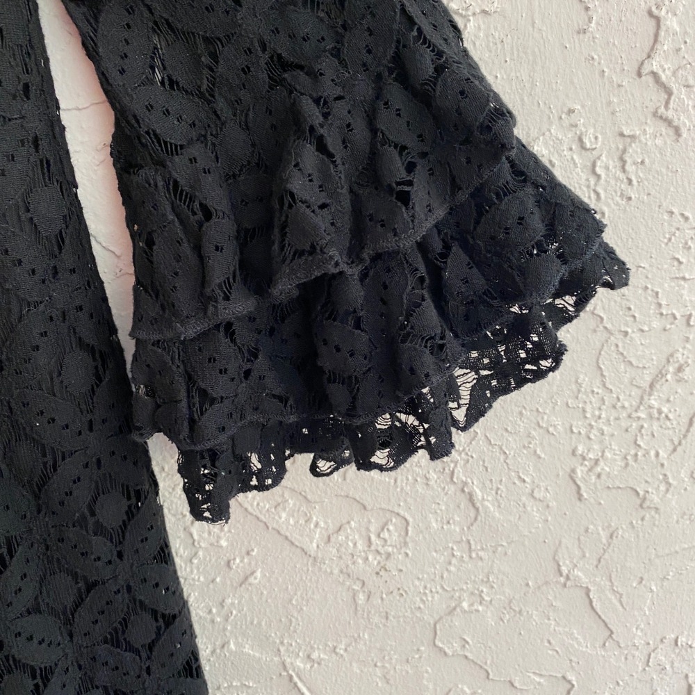 New Directions Lace Whimsygoth Coquette Dress 8 Black Bell Sleeve Tiered Ruffle - Picture 6 of 10